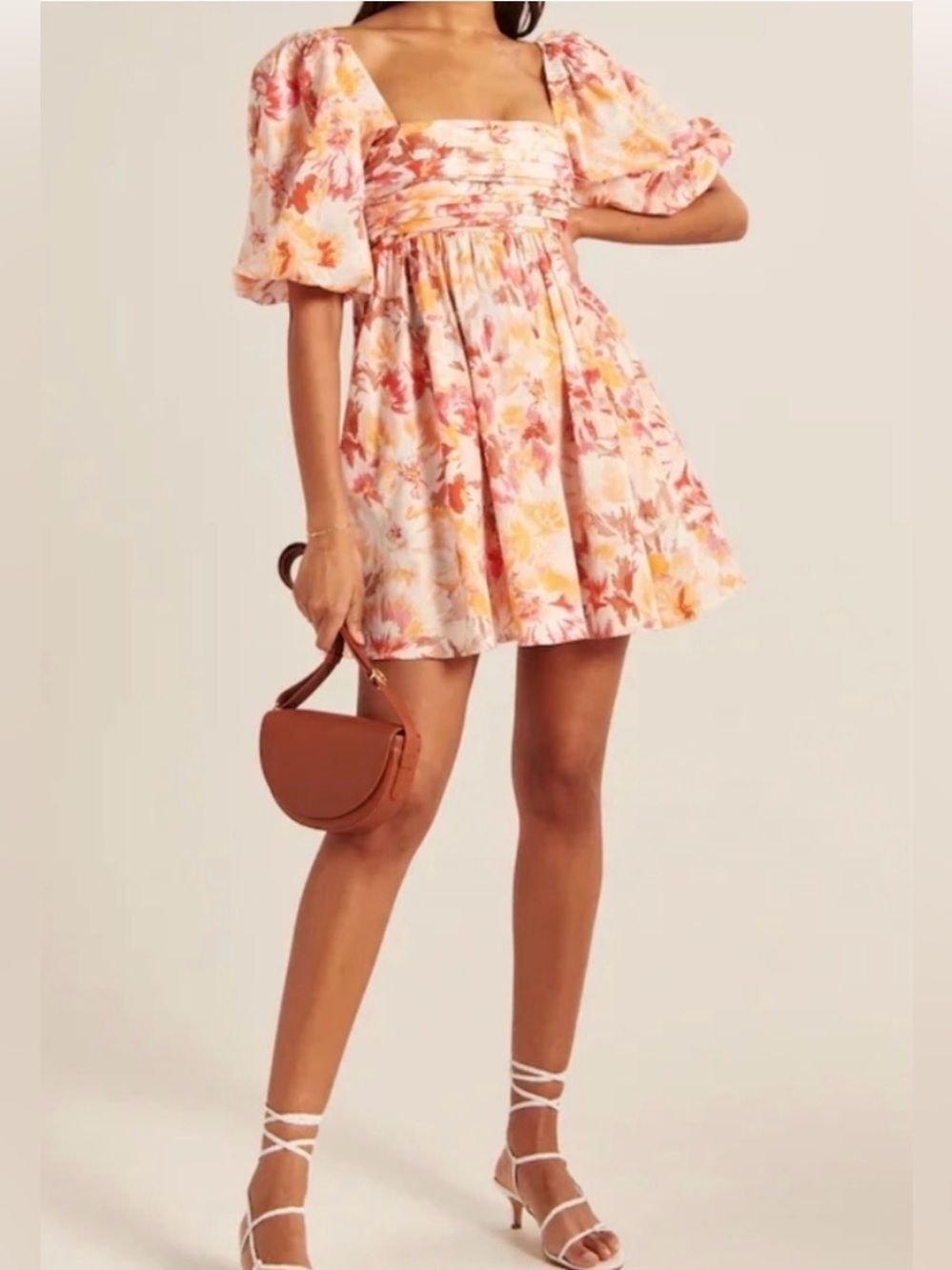 Abercrombie & Fitch Floral Puff Sleeve Mini Dress Womens Medium Tall Smocked